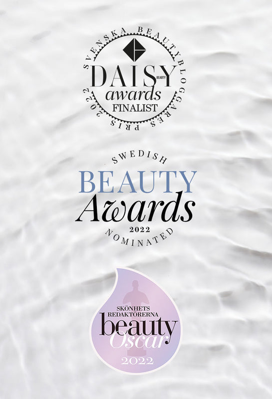 Daisy Beauty Awards finalist logo, Swedish Beauty Awards logotype and Swedish Beauty Oscars logotype in water