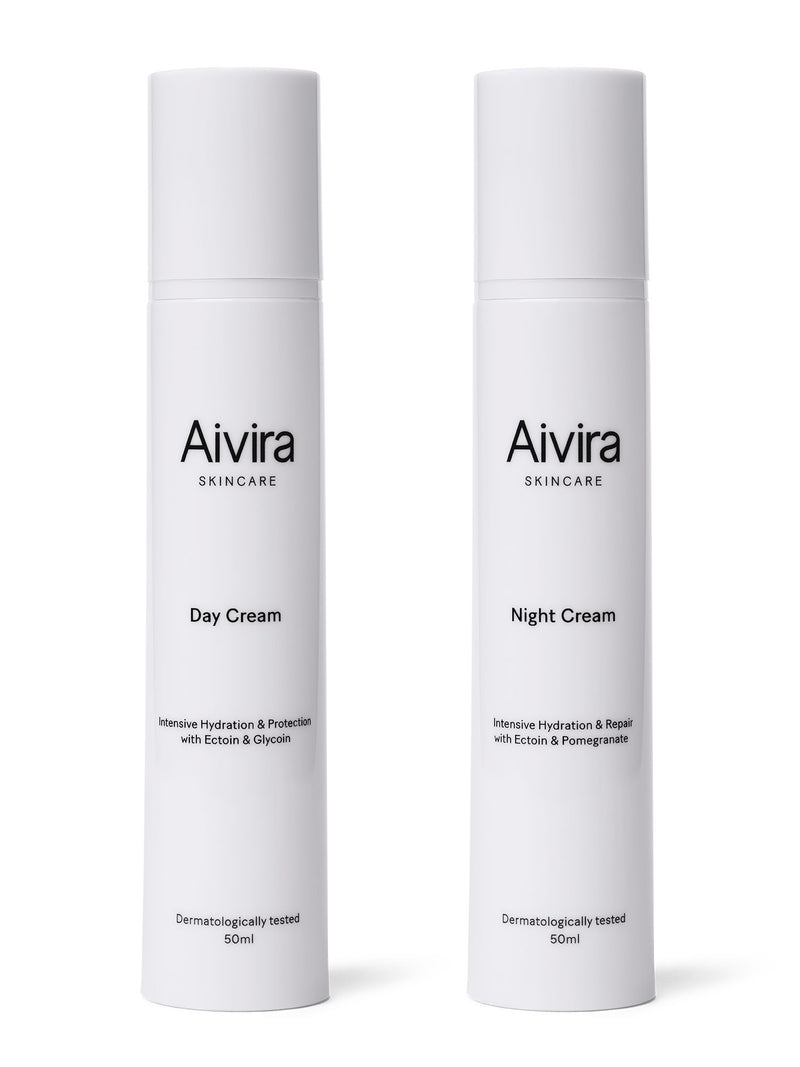 Aivira Skincare Day Cream and Night cream on white background