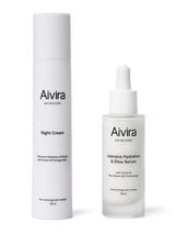 Aivira Night Cream and Aivira Intensive Hydration & Glow Serum on white background